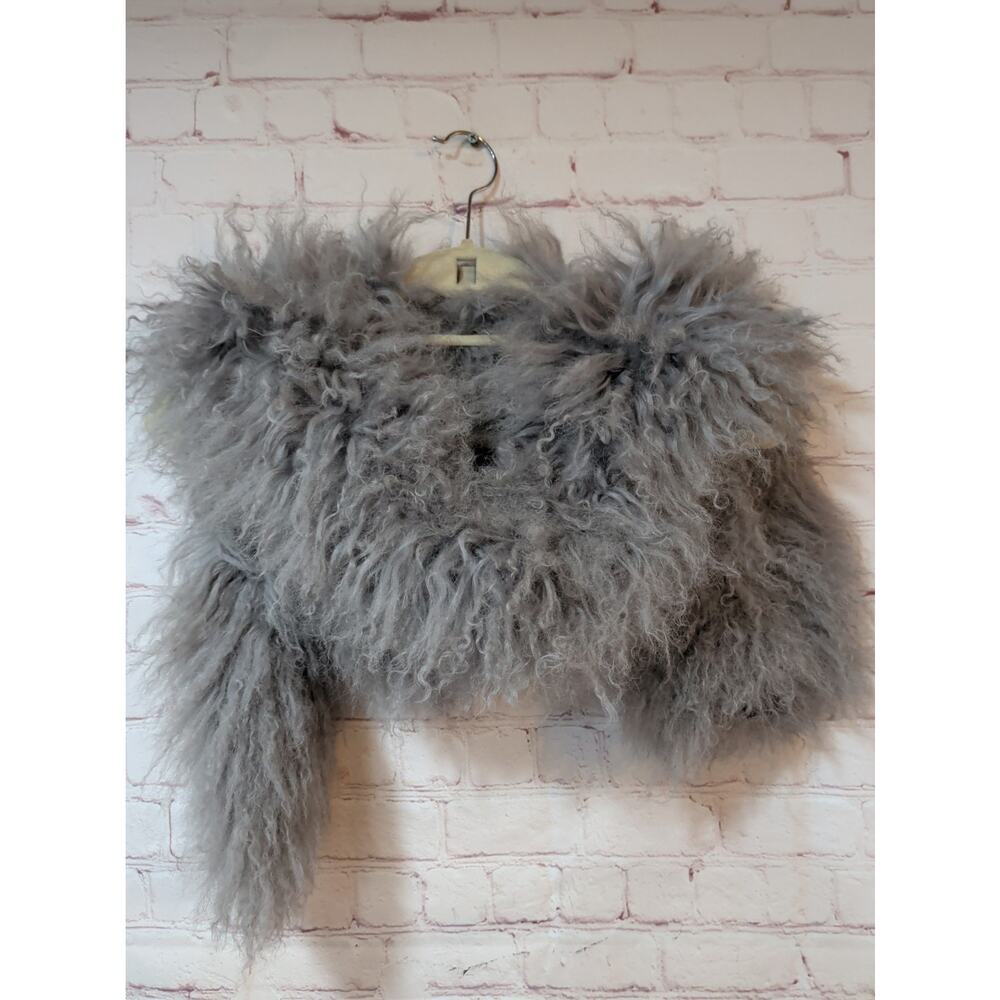 Charlotte Simone Gray Mongolian Lambswool Fur Stole Scarf 6' Long Wide Ends EUC - Picture 8 of 8